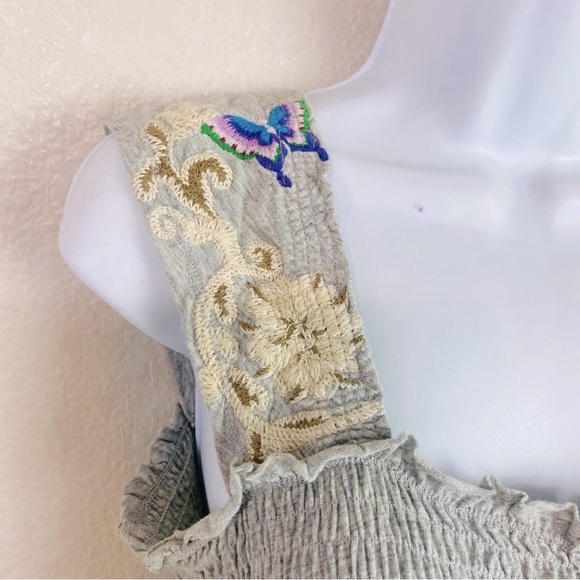 Johnny Was Grey Floral Butterfly Embroidered Smocked Dress Size M - Picture 5 of 11